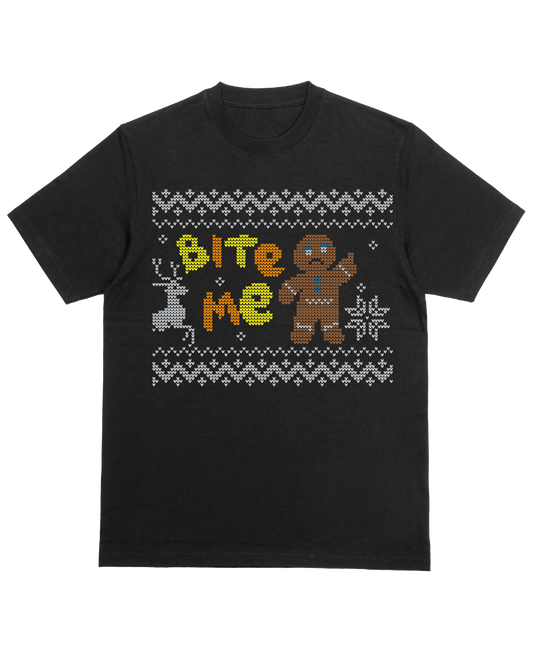 Bite me Gingerbread man Christmas holiday unisex graphic t-shirt